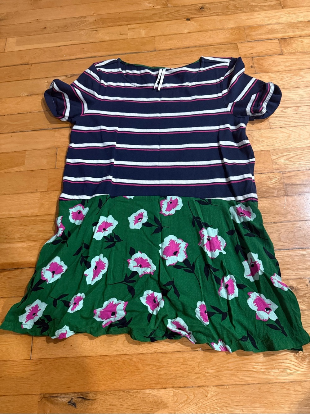 Anthropologie Sonja Top with Navy and White Stripes and Green Flowery Bottom